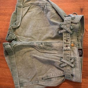 BDG green denim shorts